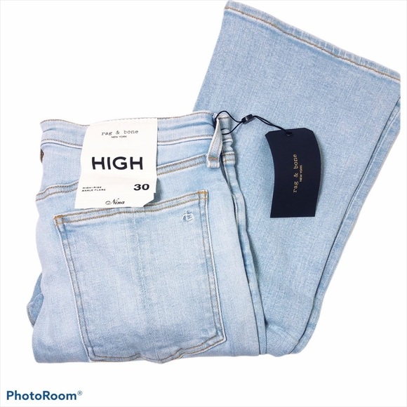 Rag & Bone Womens High Rise Light Wash Cropped Flared Ankle Jeans Sz 30 New - Picture 3 of 12
